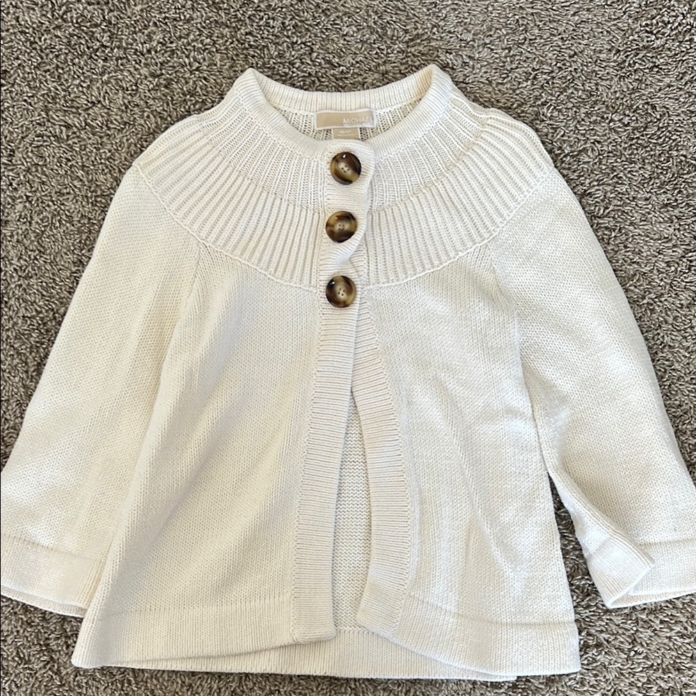 Michael by Michael Kors Chic Off White Knit Cardigan with Button Detail